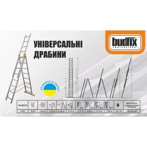 Драбина BUDFIX універсальна трисекційна 01410, 3х10 (130733)