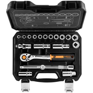 Набір головок Neo Tools 20шт, 1/2", тріскачка 90 зубців, CrV, кейс (10-032N)