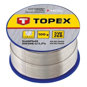 Припій для пайки Topex олов'яний 60%Sn, дрiт 1.0 мм,100 г (44E522)