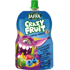 Дитяче пюре Jaffa Crazy Fruit Фруктовий десерт з бананів, яблук, чорниці та суниці 100 г (4820192261982)